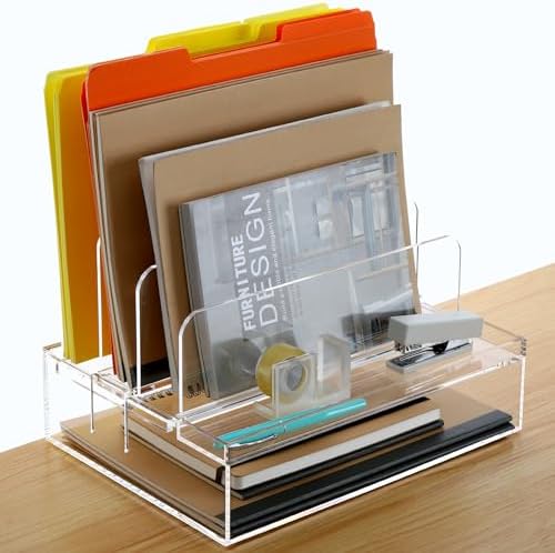 DINGHUO Acrylic Desk Organizers and Accessories, Paper Letter Tray Organizer with 3 Vertical File Holder, Clear File Organizer for Desk Home Office Supplies -1 Pack by DINGHUO