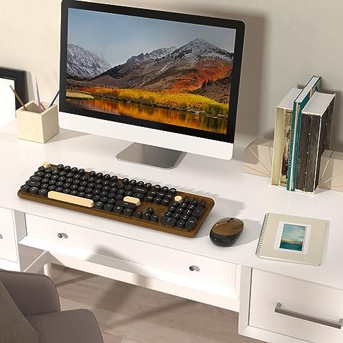 Retro Wireless Keyboard and Mouse Combo with Wrist Rest (Coffee) - Image 2
