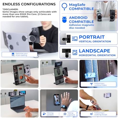 Rolling Square Edge Pro Core - Magnetic Mount Phone Holder Stand for Computers and Tablets | Secure Metal Plate Adhesive or Standalone Mode Compatible with MagSafe, Qi, and Non-MagSafe Devices, Black - Image 6