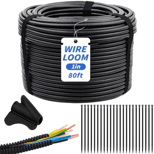 Oleitodh 80 ft 1 in OD Split Wire Loom Tubing, with 50 Ties & Tool by Oleitodh