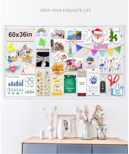 Large Bulletin Board, Foldable 60x36 Inches Cork Board Alternative, Large Felt Board Decorative Pin Board for Wall, Foldable Photo Board Self-Adhesive Vision Board with 36 Pushpins White - Image 2