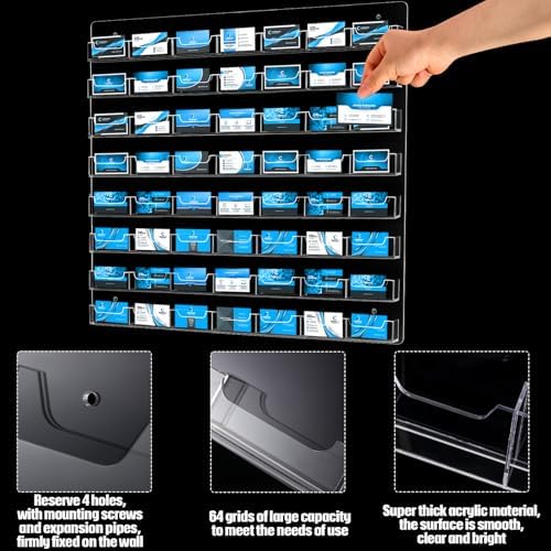 Hillban Acrylic Business Card Holder Wall Mount Office, 56 Pockets - Image 4