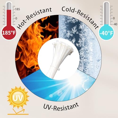 Zip Ties Assorted Sizes 4+6+8+12 Inch, 2000 Pack, White Cable Ties for Multi-Purpose, Nylon/Plastic Wire Ties for Home Improvement, Office & Outdoor Use (Clear-Colored Style). - Image 4