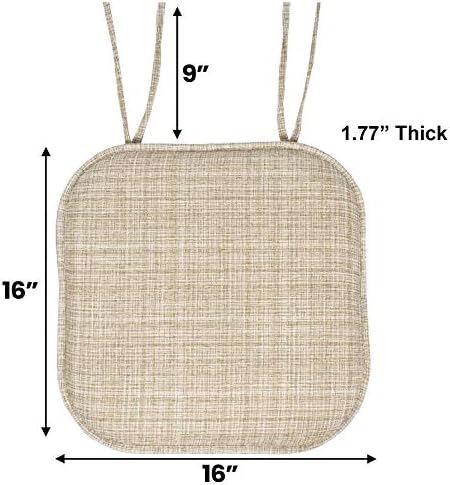 Sweet Home Collection Chair Cushion Memory Foam Pads with Ties Honeycomb Pattern Slip Non Skid Rubber Back Rounded Square 16" x 16" Seat Cover, 4 Pack, Aria Beige - Image 3