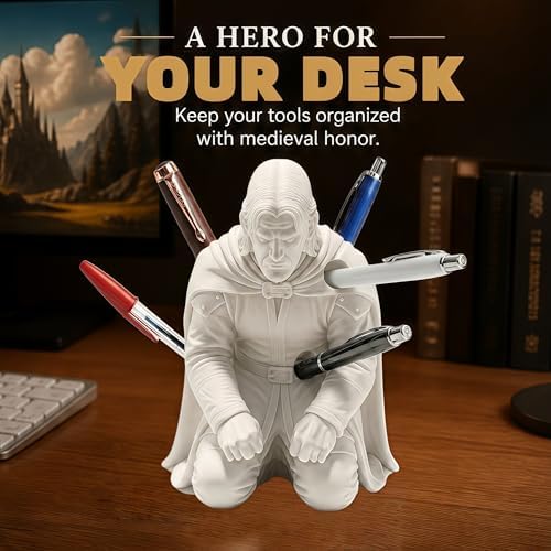 Warrior Pen Holder for Desk, Fallen Hero Pencil Holder, White Resin - Image 6