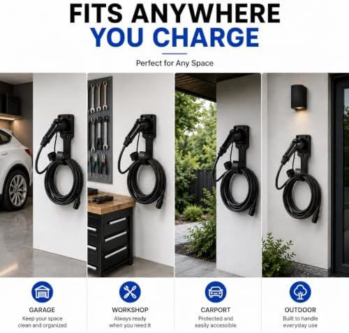 EV Charger Wall Mount Organizer Kit, 3-Piece Garage Charging Station Holder with Cable Management, Fits Most EV Charging Cables, Charger Not Included - Image 5