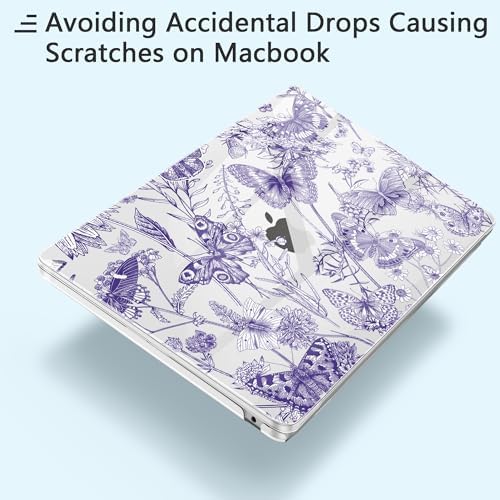 for New MacBook Air 13 inch Case 2026 M5 2025 M4 2024 M3 M2 Chip– Aesthetic Lightweight Cute Design Clear Hard Shell 6-in-1 Bundle with TPU Keyboard Cover & 2X OTG Adapters,Butterfly Purple - Image 4