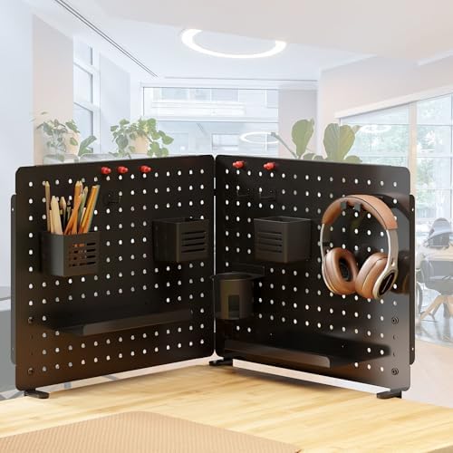 Kantek Pegboard Desktop Organizer & Accessories, Sits, Hangs or Clamps to Tables, 20.58” X 17” Black Steel Privacy Panel, Cup Holder, Pen Cup, Headphone Holder, Tray, Magnets, Easy Install - Image 5