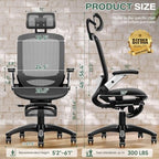 GABRYLLY Ergonomic Office Chair, High Back Home Desk Chair with Footrest,3D Headrest, Flip-Up Arms, 135° Tilt and Wide Cushion, Heavy Duty Mesh Chairs for Task Computer Gaming, Black - Image 3