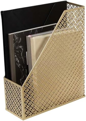 BLU MONACO | Gold Metal Magazine File Holder | Decorative Vertical File Organizer & Book Holder for Desk, Shelves & Office | Stylish Paper Organizer & Workspace Storage by Blu_Monaco