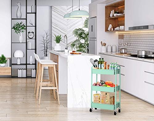 CAXXA 3-Tier Rolling Metal Storage Organizer - Mobile Utility Cart, Kitchen Cart with Caster Wheels (Aqua Green) - Image 5