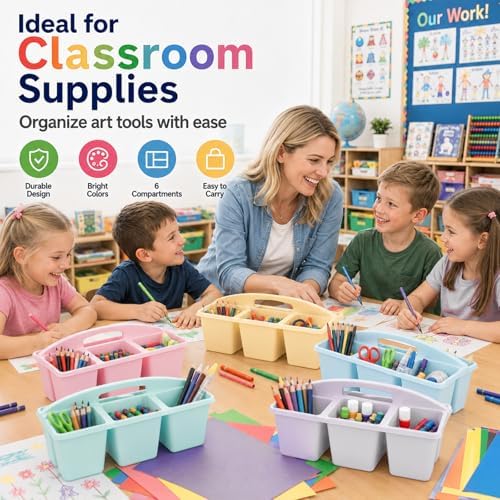 6 Pack Classroom Caddy with Handle, 6 Compartment (Pink Purple) - Image 5