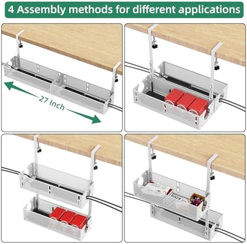 Multi-Model Under Desk Cable Management 2 Pack Metal Under Desk Wire Management Tray Clamp Mount Under Table Cord Management No Damage The Desk White - Image 5