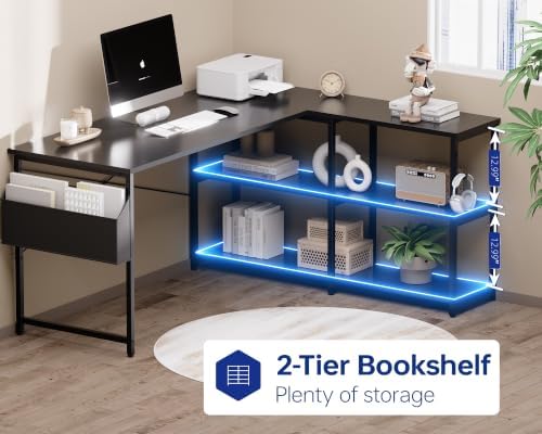 Pamray 57.5 Inch L Shaped Computer Desk with Reversible Side Storage Shelves, Small Corner Desk for Small Space Home Office,Writing Study Table PC Desk for Bedroom,White - Image 4