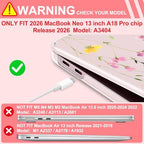 for MacBook Neo 13 inch Case 2026 (Model A3404, A18 Pro) Precision Fit & Scratch Unique Design Hard Shell, Keyboard Cover, Trackpad Protector, 2 OTG Adapter, for Women Cute, Dried Flower - Image 6