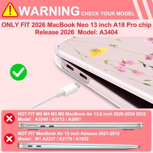 for MacBook Neo 13 inch Case 2026 (Model A3404, A18 Pro) Precision Fit & Scratch Unique Design Hard Shell, Keyboard Cover, Trackpad Protector, 2 OTG Adapter, for Women Cute, Dried Flower - Image 6