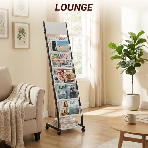 Floor Standing Magazine Holder with 5 Pockets, Journals, Brochure & Literature Display Holder for Trade Shows, Exhibitions, Office, and Shopping Malls, Black - Image 7