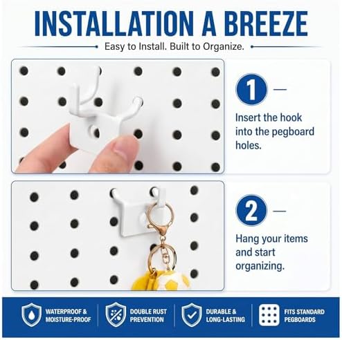Tandefio 100 Pcs Pegboard Hooks, Picture Hangers for 1/8 & 1/4 in, White - Image 5