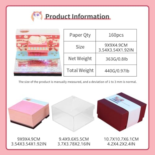 3D Calendar 2027,Time Piece Calendar 2027 With LED Lights,3D Art Calendar Memo Pad,Cat Home Desktop Decoration,Tear-Away 3D Paper Art Notepad,Christmas Gift,New Year Gift (Sweet-Dream Cat Home) - Image 3