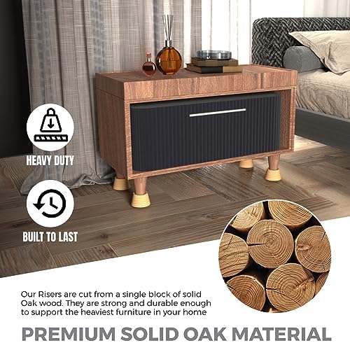 FASONLA Bed Risers (Set of 4) Furniture Risers Lifts Height 2", Oak Solid Wooden Risers for Bed, Furniture Risers with Non-Slip Recessed Hole (Monolithic Wood, 4pcs-2" Hight-Natural) - Image 5
