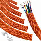 Automotive Wire Loom High Temperature Braided Wire Loom, Split-Sleeve Heat Resistant Wiring Loom Cord Cover for Harness Wires, Self-Wrapping Heavy Duty Sheathing Cable Management Orange (1/2"-30Feet) by MTJSWXSY