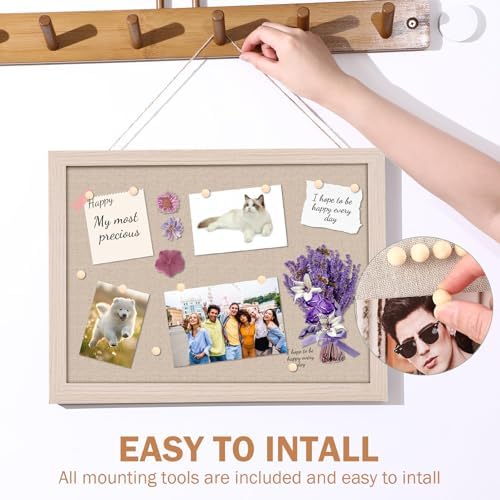Teling 9 Pack Wood Bulletin Boards with Linen 12''x 16'' Cork Board for Walls with 90 Pushpin Decorative Wood Framed Display for School Office Home Decor (Brown) - Image 4