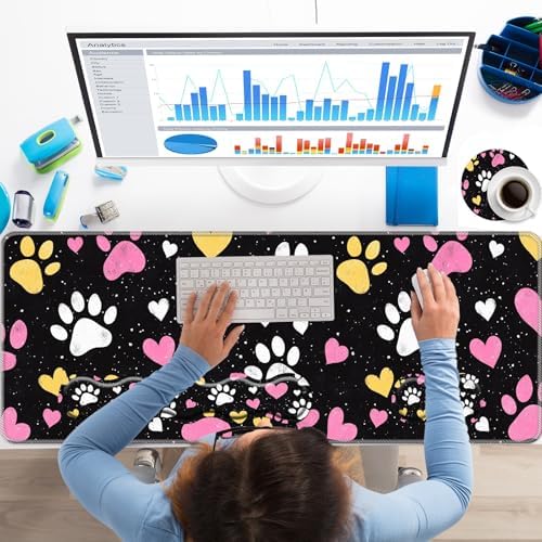 Keyboard Wrist Rest+Mouse Wrist Pad+Desk Pad Set,Memory Foam Ergonomic Easy Typing Pain Relief for Computer Laptop Office Home - Cute Colorful Dog Paws Pattern - Image 2