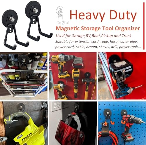 ULIBERMAGNET Heavy Duty Magnetic Garage Hook,6 Pack Strong Large Magnet Hooks for Power Drill,Garden Tools,Hose,Pegboard,Garage, Workshop,Magnetic Storage Hooks for Indoor Outdoor Hanging(Black) - Image 5