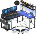 Aheaplus Small L Shaped Desk Gaming Desk with LED Lights & Power Outlets by Aheaplus