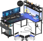 Aheaplus Small L Shaped Desk Gaming Desk with LED Lights & Power Outlets by Aheaplus