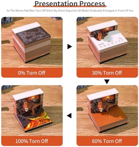 3D Memo Pad, 3D Calendar 2027, Time Piece Calendar, Tear-Off Calendars 2027, 3D Paper Carving Art Memo Pad, Art Carving Sticky Notes for Office Home Gifts Ornaments (Tyrannosaurus Rex) - Image 4