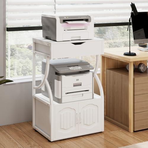 Natwind 3 -Tier Rolling Printer Cabinet with File Storage,23.6"x15.8",White by Natwind