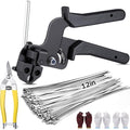 155 Pack Stainless Steel Cable Tie Gun Kit, 150 Pcs 11.8 Inch Metal Zip Ties, Adjustable Fastening and Cutting Tools for Fence, Chain Link Fence, Pipe, Industrial Use by Unknown