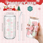 6 Pcs Christmas Glass Cup Bulk with Straw and Bamboo Lids 16 oz - Image 3