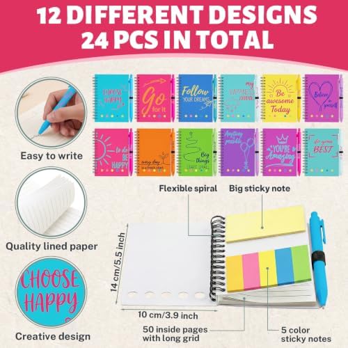 Sprial Notebooks with Pens Bulk, 48 Pack, 5.5 x 4.7 Inch, Positive - Image 4