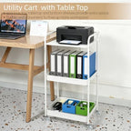 3 Tier Rolling Cart with Table Top, Metal Kitchen Storage Cart - Image 6