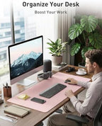 Aothia Faux Leather Desk Mat - Non-Slip PU Leather Desk Blotter, Waterproof Writing Surface, Large Desk Pad for Office & Home (Fairy Pink, 55" x 24") - Image 3