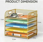 Lavatino Desk Paper Organizer Trays, Gold 5-Tier Mesh File Folder Sorter with Handles, Letter Holder Organizer for Office, Home, School Supplies Storage & Organization - Image 4