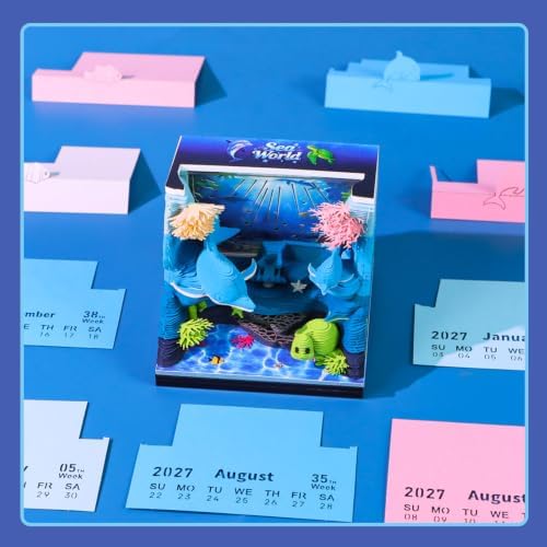 3D Calendar 2027,Time Piece Calendar 2027,Cute Ocean World 3D Art Notepad Calendars,3D Memo Pad,Tear Away Calendars,Christmas Gift,New Year Gift (Underwater World) - Image 6