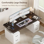 Farmhouse Desk with Drawers & Power Outlet, White Home Office Desk with File Organizer, 71" Executive Desk with Storage, Computer Desk with Privacy Panel - Image 5
