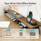 PEGZONE 46" Dual Monitor Riser, Metal Shelf Wooden Desk Organizer - Image 4