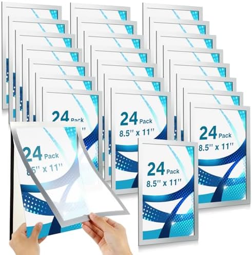 Leinuosen 24 Pack Magnetic Sign Holders Wall Mount Document Frame,Silver by Leinuosen