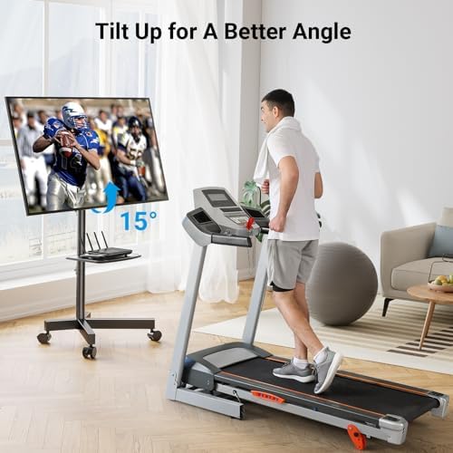 PERLESMITH Rolling TV Stand, Mobile TV Stand for 23-60 Inch LCD LED TVs, Tilt TV Stand Wheels Holds up to 88Lbs, Portable TV Stand for Bedroom with Shelf, Outdoor TV Stand Max VESA 400x400mm PSTVMC06 - Image 3