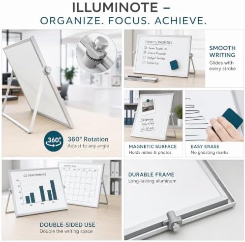 2-Pack Magnetic Dry Erase Whiteboard Set with Stand | Double-Sided 14x11 Desktop Whiteboard | Portable Small White Board for Office & Home | Includes Markers & Eraser - Image 5