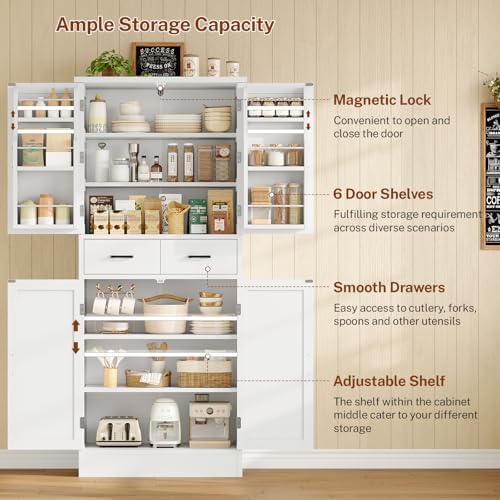 Farmhouse Pantry Cabinet, Tall Kitchen Storage Cabinet with Barn Doors - Image 4