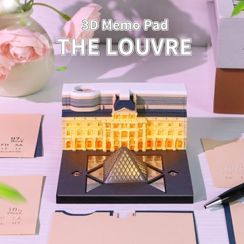 3D Memo Pad, 3D Calendar 2027, Time Piece Calendar, Tear-Off Calendars 2027, 3D Paper Carving Art Memo Pad, Art Carving Sticky Notes for Office Home Gifts Ornaments (Louvre Museum) - Image 2