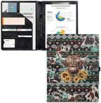 Sunflower Cow Tribal Print Leather Padfolio Folder Resume/Meeting/Legal Documents Writing Pad Clipboard Notepad Clip Boards Portfolio Organizer Portfolio for Men Women - Image 2