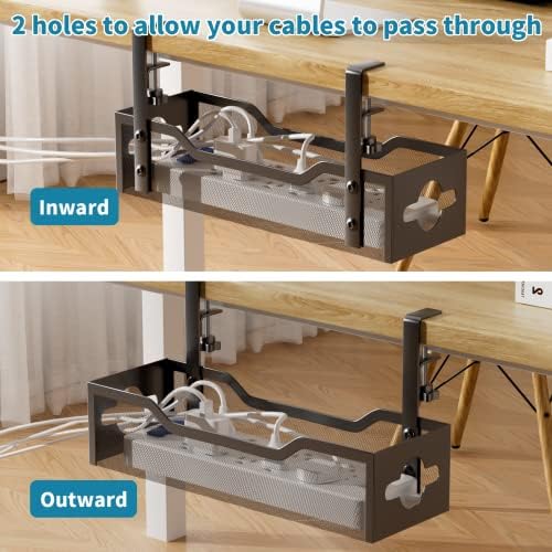 Under Desk Cable Management Tray Black, Litwaro Cable Management Under Desk No Drill, Cable Organizer with Clamp for Wire Management, Cord Organizer No Damage to Desk for Office, Home - Image 7