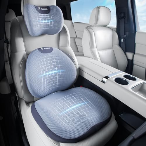FLORICH Seat Cushion and Lumbar Support Pillow for Office Chair Car, Car Neck Pillow, Ergonomic Memory Foam Back Support for Office Gaming Chair Wheelchair, Relieves Neck, Back & Sciatica Pain – Blue by FLORICH