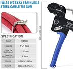 IWISS WCT322 Stainless Steel Cable Tie Gun Kit for Fastening and Cutting up to 12mm Width Metal Zip Ties, c/w 100 Pieces Stainless Steel Cable Zip Ties, Zip Tie Gun - Image 2